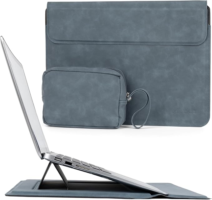 Allinside 13-14 Inch Laptop Sleeve Case for MacBook Pro 14" 2021-2024/MacBook Air 13" 2010-2017/MacBook Pro 13" 2010-2015, Waterproof PU Leather Sleeve Cover with Stand & Accessory Pouch, Blue