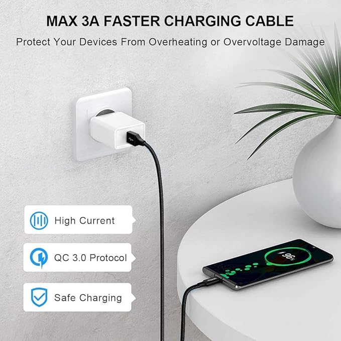 etguuds USB to USB C Cable 3ft, 2-Pack USB A to Type C Charger Cord Fast Charging for Samsung Galaxy A15 A25 A35 A55 A54, S24 S23 S22 S21 S20 S10 S10E, Note 20 10, Moto G, for iPhone 16 15, Black