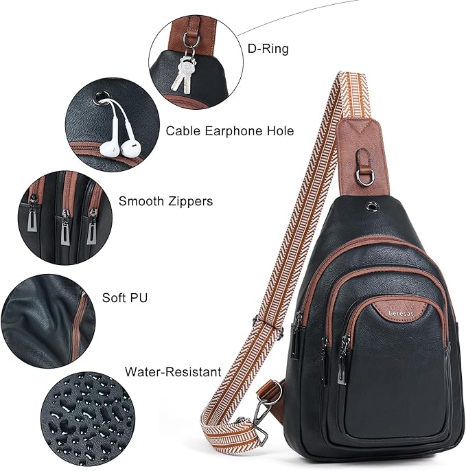 Crossbody Sling Bag for Women Men Anti Theft Cross Body Fanny Pack Belt Bag Purse Gifts for Women Faux Leather, Black Brown