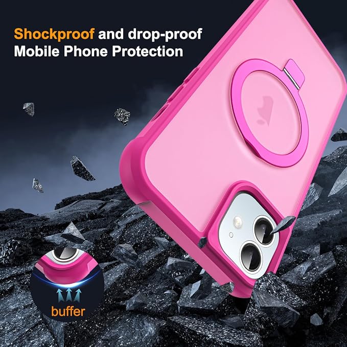 Compatible with iPhone 12 Case & iPhone 12 Pro Case with Invisible Magnetic O-Ring Stand Translucent Phone Cases 6.1" [Compatible with Mag-Safe][Great Grip Feeling], Rose