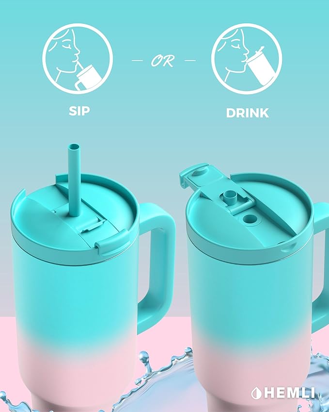 40 Oz Tumbler with Handle and Straw, Insulated Tumbler with Leakproof 2-in-1 Lid and Straw, Reusable and Portable Water and Coffee Stainless Steel Travel Mug, Vacuum Insulated