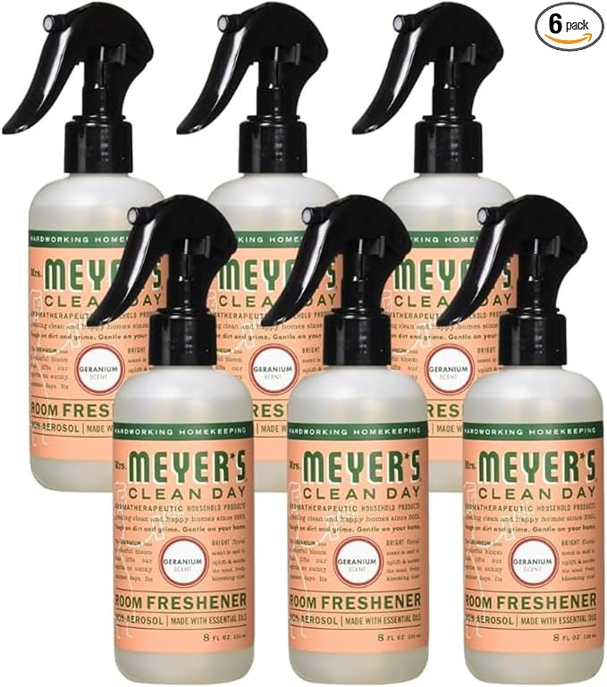 Mrs. Meyer's Clean Day Room Freshener Spray Bottle, Geranium Scent, 8 Fl Oz (Pack of 6)