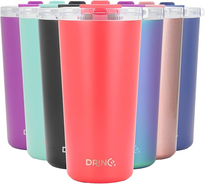 Drinco - 20 oz Stainless Steel Tumbler | Double Walled Vacuum Insulated Mug With Lid, 2 Straws, For Hot & Cold Drinks (20oz Barn Red, 20oz)