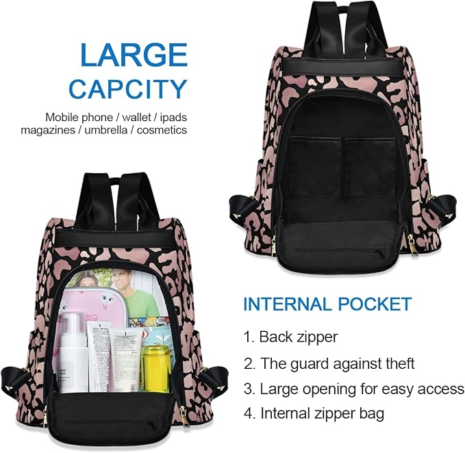 ALAZA Rose Gold Leopard Print Pink Cheetah Animal Backpack Purse for Women Anti Theft Fashion Back Pack Shoulder Bag