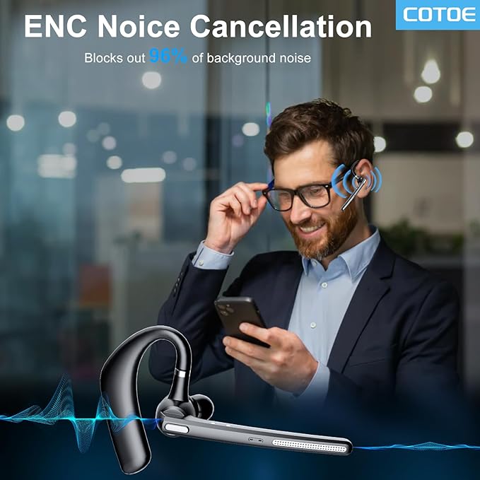 Bluetooth Headset V5.3, Wireless Earpiece with 500mAh Charging Case Hand-Free Headphones Noise Canceling Mic for Office/Driving/Business