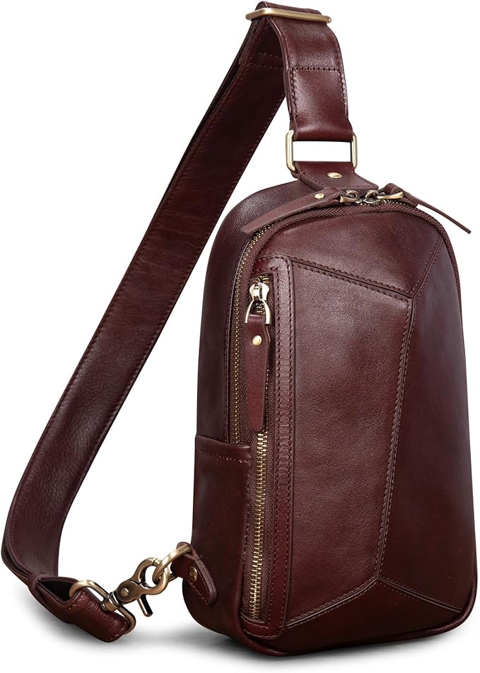 Genuine Leather Sling Bag for Men and Women Crossbody Shoulder Bag Sling Backpack Chest Purse Carry on Daypack
