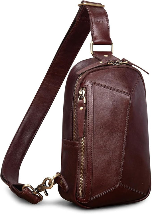 Genuine Leather Sling Bag for Men and Women Crossbody Shoulder Bag Sling Backpack Chest Purse Carry on Daypack