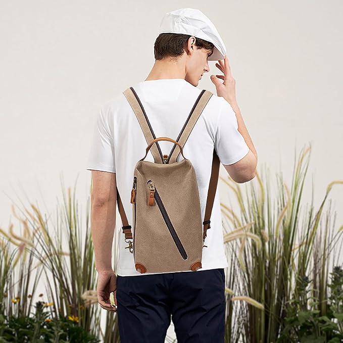 KL928 Canvas Sling Bag Crossbody Bags Small Backpack Pack Travel Purse Convertible Purses for Women Men