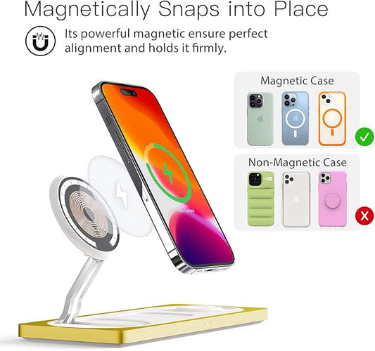 3 in 1 Charging Station for Apple Devices: Used for iPhone and Watch Charging Station with Magsafe Charger Stand, Wireless Charger for iPhone 16/15/14/13/12, Apple Watch 1-9/Ultra, AirPods 3 Pro