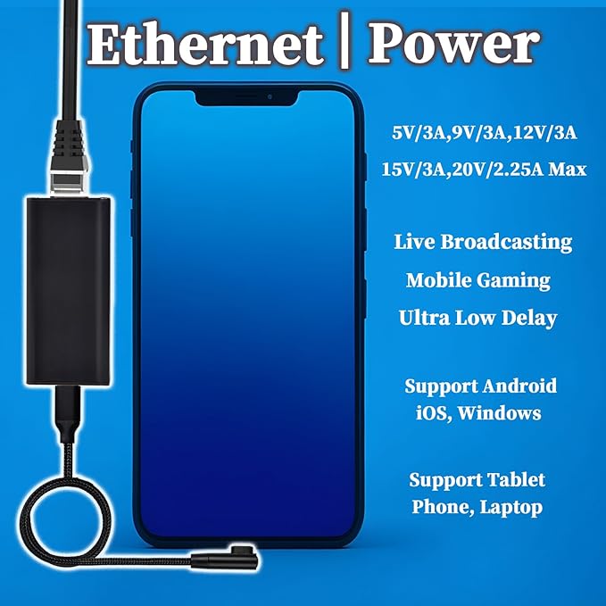 Gigabit PoE to USB-C Converter Adapter, Type-C Output Power & Ethernet 2 in 1, Max 45W 5V to 20V Charging for Smart Phone/Tablet/Laptop, 1000 Mbps Rate, IEEE802.3af/at/bt (GPD2CBT-20V)