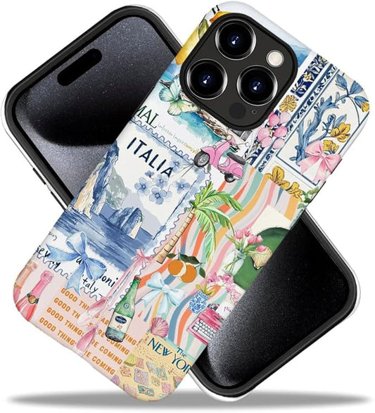 DAIZAG Case Compatible with iPhone 12 Pro Max,Fit Shockproof Cover for Women Girls,Bow Beach Landscape Collage Coastal