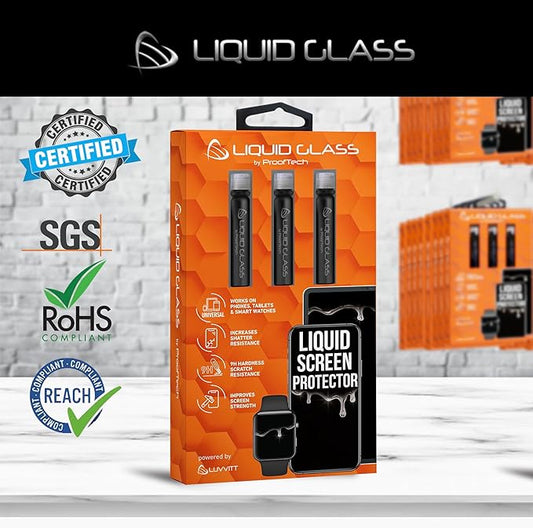 Liquid Glass Screen Protector for Up to 12 Devices Universal Fit for All Smartphones Tablets and Watches Scratch and Shatter Resistant Wipe On Nano Protection - 3 Bottles