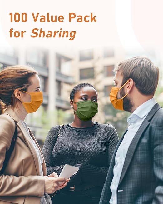 Face Masks Disposable 100 Pack, 4 Ply ASTM Level 3 Medical Grade, Breathable for Adult Outdoor Protection, Individually Wrapped for Home, School & Office, Golden Grove