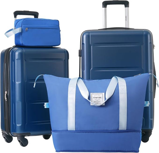 Merax Luggage Set 2 Piece Suitcase Sets with Spinner Wheel,Lightweight Hardside Expandable Travel Laggage with TSA Lock,Suitcase with Travel Bag(20"/24",Blue)