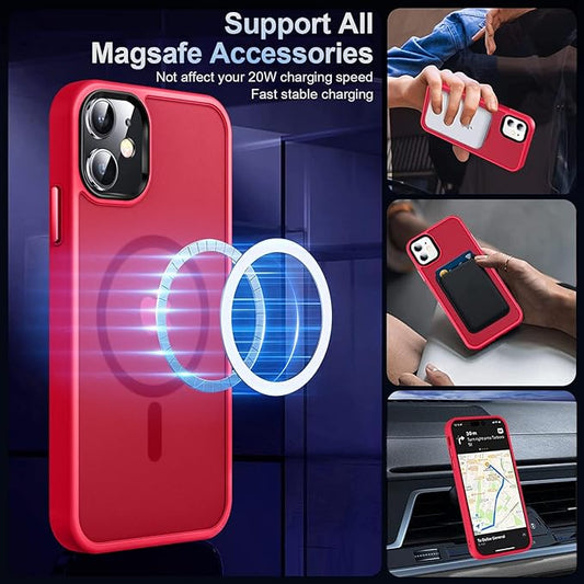MOCCA Strong Magnetic for iPhone 12 Case/iPhone 12 Pro Case, [Compatible with Magsafe][Mil-Grade Drop Protection] Slim Shockproof Translucent Protective Phone Case for iPhone 12/12 Pro,Red