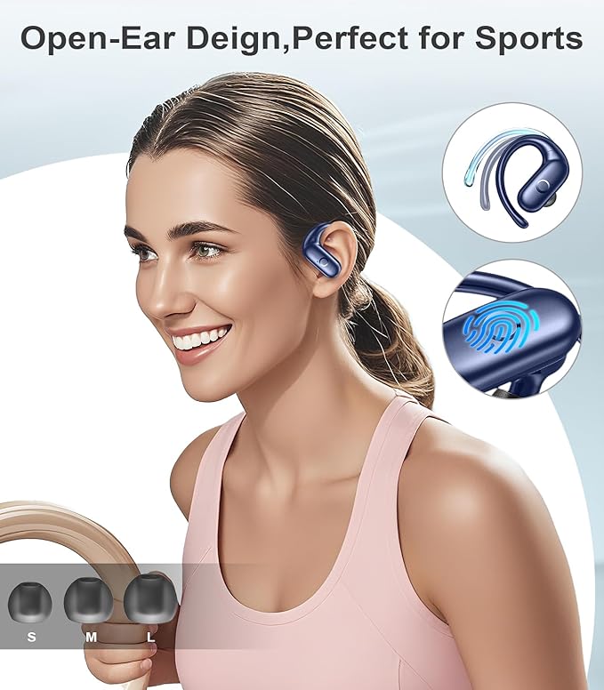 MOZOTER Wireless Earbuds Bluetooth Headphones Sport,Over Ear Buds with Deep Bass Sound,60Hrs Playtime Earphones Redesigned Comfort Fit with Earhooks for Running,Meeting,Workout- Blue