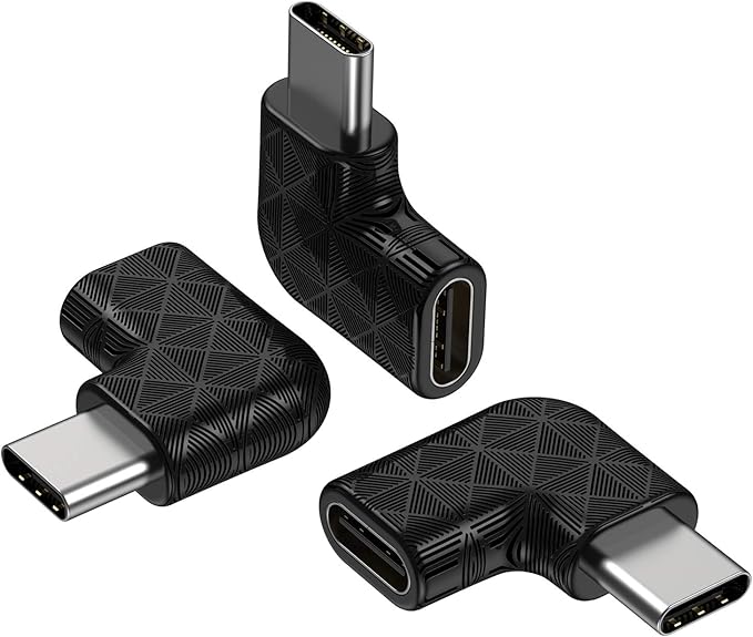 USB C Right Angle Adapter,90 Degree USB C to USB Type-C Male to Female Adapter (3 Pack). Support USB-C 3.1 PD 100W Quick Charge 10Gb/s Data Transfer,for Laptop & Tablet & Mobile Phone -Black