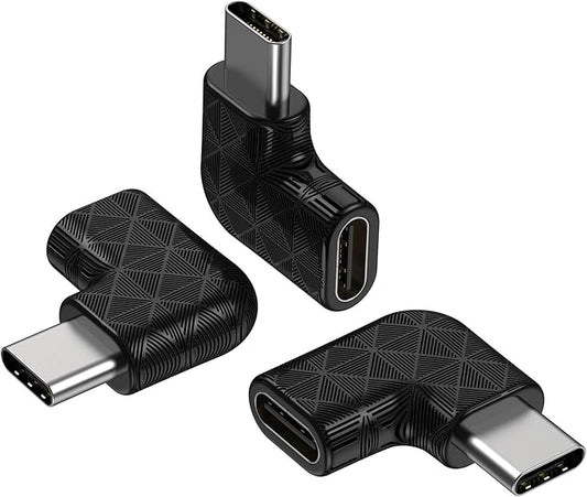 USB C Right Angle Adapter,90 Degree USB C to USB Type-C Male to Female Adapter (3 Pack). Support USB-C 3.1 PD 100W Quick Charge 10Gb/s Data Transfer,for Laptop & Tablet & Mobile Phone -Black