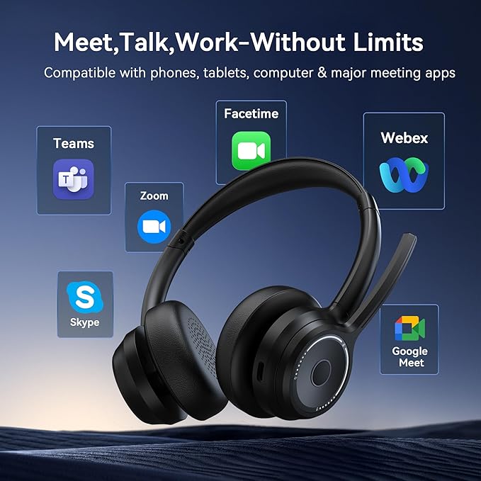 (2025 Upgraded) Wireless Headset with Mic for Work, Bluetooth Headset with Noise Canceling Microphone, Wireless Headphones with Mic and USB Dongle and Mute, Fit for Computer/PC/Teams