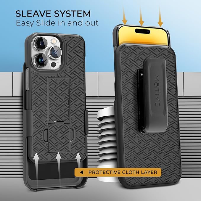 MOTIVE iPhone 14 Pro Holster Case, Belt Clip Shell Combo, Slim Rugged Drop Shockproof Protective Cover with Kickstand (6.1" Pro) | Ranger Series