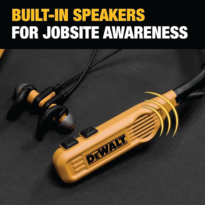 DEWALT Heavy Duty 2-in-1 Neckband Bluetooth Headphones w/Built-in Speakers, Jobsite Wearable Speaker & Around Neck Headphones, Wireless Bluetooth Headset, 60+ Hrs Hands-Free Music/Calls, Carry Pouch