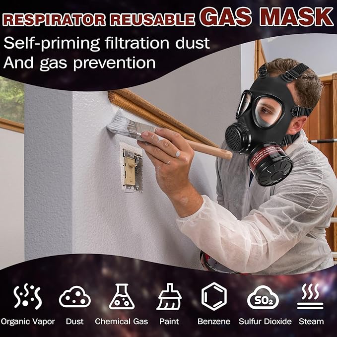 Gas Masks Survival Nuclear and Chemical - Reusable Full Face Respirator Gas Mask with Activated Carbon Filter