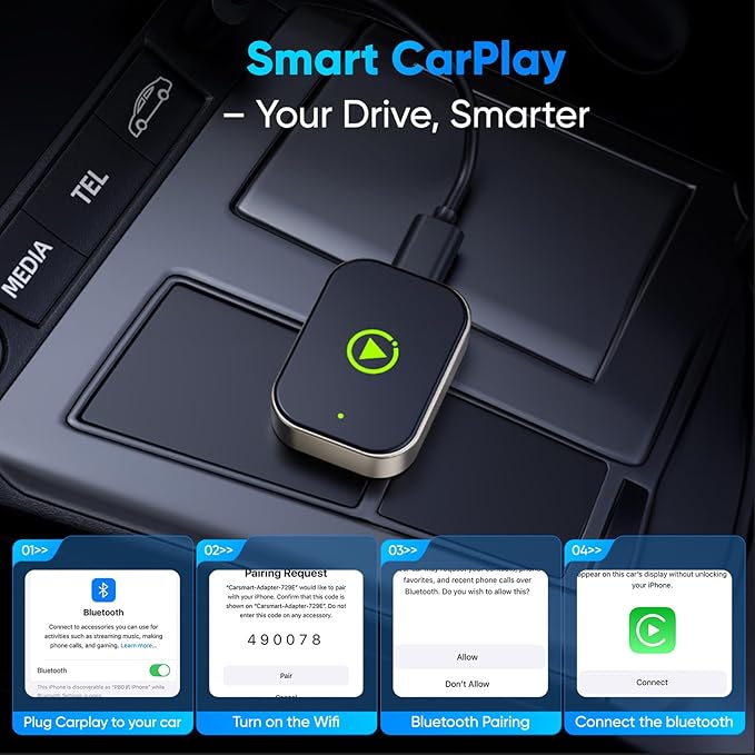 2-in-1 Wireless Carplay Adapter for Apple iPhone & Android, Car Play Adapter Used to Convert Wired Connections Into Wireless, Compatible with Car's Wired CarPlay & Android Auto Vehicles Plug & Play