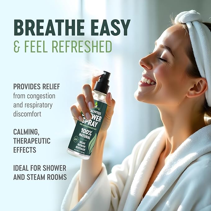 Pure Eucalyptus Shower Spray Big (8oz) - 100% Pure and Organic Oil - Eucalyptus Spray for Shower, Sauna and Spa - Steam Room Oil - Made in USA - Big (8oz)