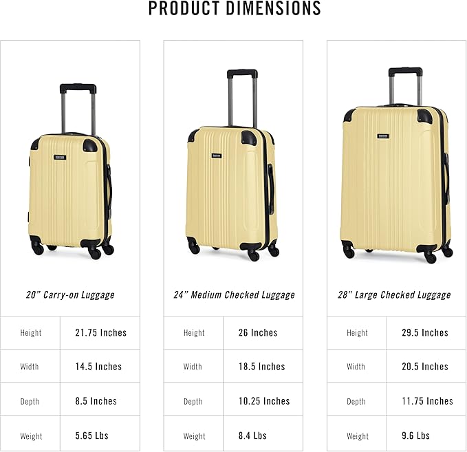 Kenneth Cole REACTION Bounds Lightweight Hardshell 4-Wheel Spinner Luggage, Pale Banana, 2-Piece Set (20" & 28")