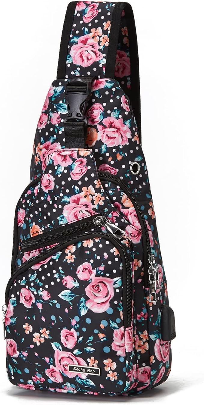 Seoky Rop Men Women Sling Backpack Anti Theft Crossbody Shoulder Chest Bag with USB Charging Port