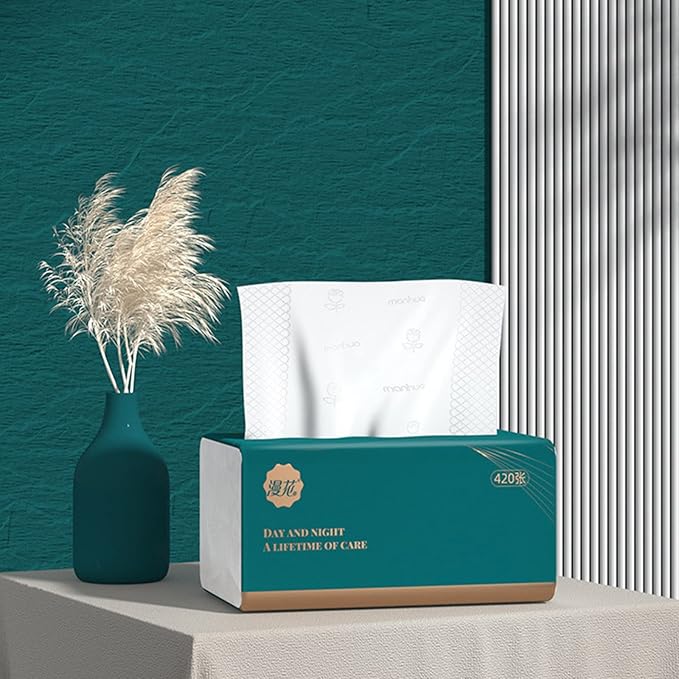 6 Packs Disposable Soft Facial Tissue, Small Napkin, Toilet Paper -Bag Cover NOT Box, Material Native Wood Pulp Fiber NOT COTTON, White Facial Paper Tissue, 4-Ply, 420 Sheets per Pack