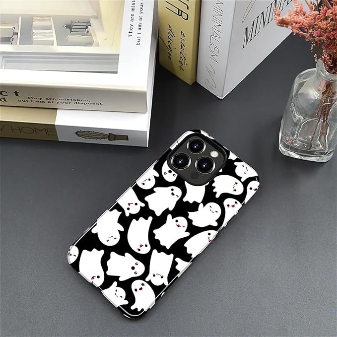 Case for iPhone 15 Pro Case,Halloween Ghosts Bats Design - Hybrid Dual Protection Silicone + Hard PC Shockproof Full Body Cover Slim Anti-Scratch Protective Case for Men Women