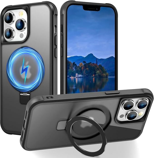 Compatible with iPhone 13 Pro Case with Invisible Magnetic O-Ring Stand Military-Grade Translucent Case for iPhone 13 Pro 6.1" [Compatible with Mag-Safe][Great Grip Feeling], Black