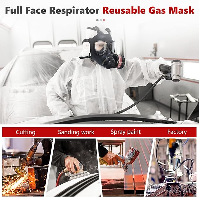 Full Face Respirator Reusable Gas Mask, Survival Nuclear and Chemical Gas Masks with 40mm Activated Carbon Filter in Vapor, Chemical, Gas, Paint Spary, Woodworking and Other Work Protection