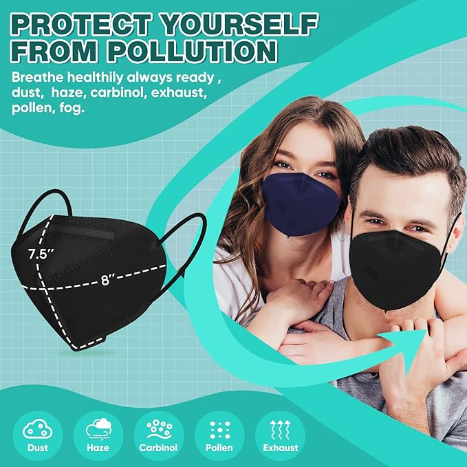 XDX KN95 Face Masks, 100 Packs Individually Wrapped Multicolor Face Masks for Men and Women, 5 Layers Comfortable Masks Disposable, Filter Efficiency ≥95%