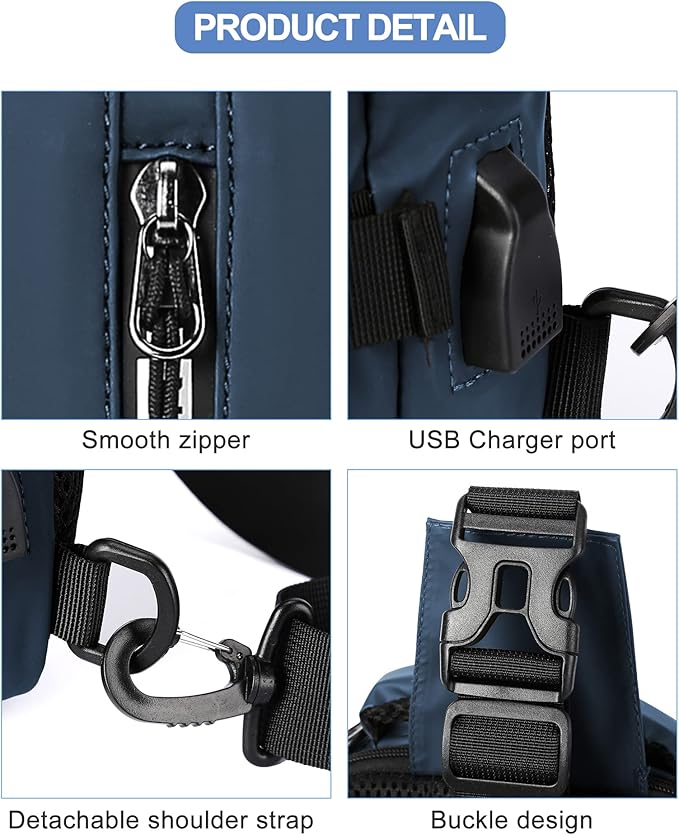 Blue Sling Crossbody Backpack Shoulder Messenger Bag for Men, Mini Anti Theft One Strap Motorcycle Backpack Sling Tactical Chest Bag for Hiking Walking Biking Travel Cycling