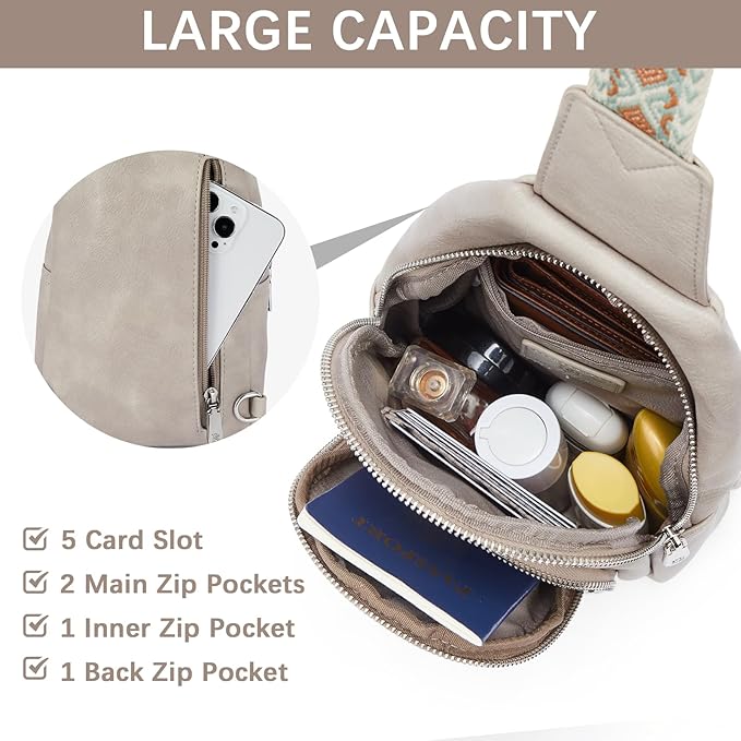 BOSTANTEN Sling Bag for Women Leather Crossbody Bag Vintage Cross Body Purse for Travel with Guitar Strap, Bohemian Style