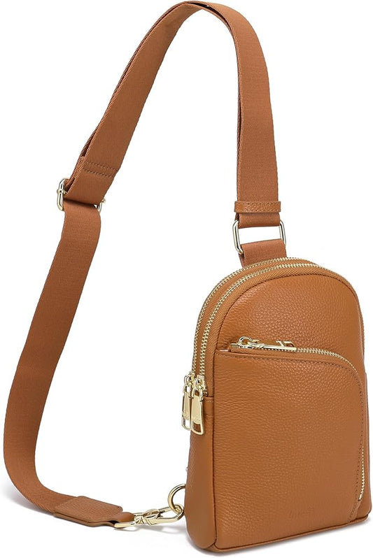 INICAT RFID Blocking Sling Bag Leather Crossbody Bags for Women Fanny Pack Cross Body for Woman Chest Bag for Travel 1.9L