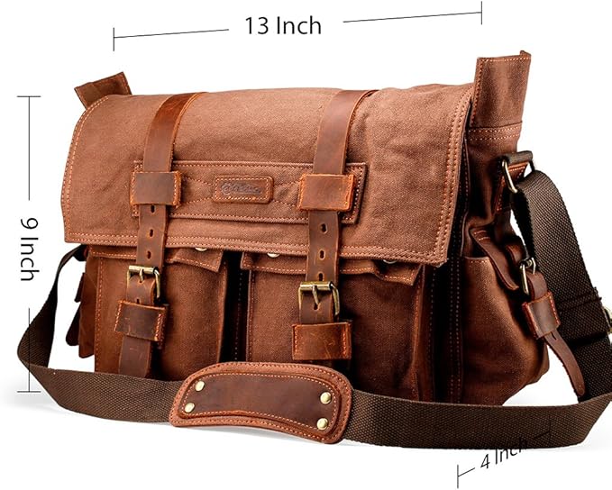 Messenger Bag for Laptop Vintage Canvas Leather Crossbody Satchel Shoulder Computer Bag Travel Office Messenger Bag