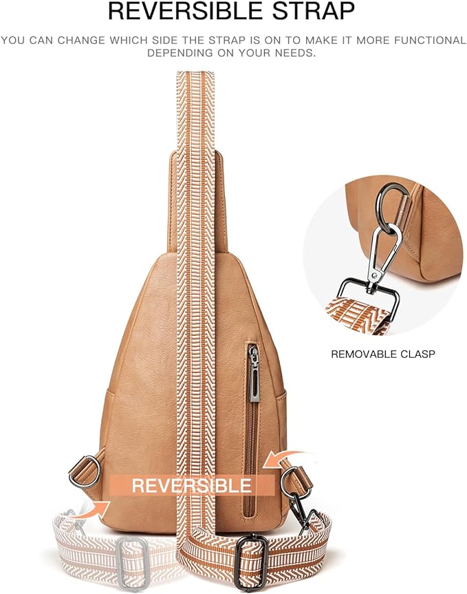 7L Sling Bag For Women Faux Leather Anti Theft Small Casual Daypack Backpack Fanny Pack Crossbody Chest Bags Purse Waterproof Tan