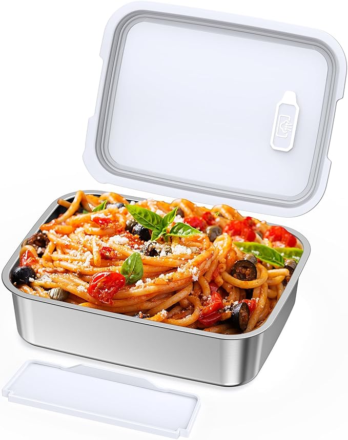 EAST OAK Stainless Steel Inner Container with Lid for Cordless Electric Lunch Box, 5.5 Cups Meal Container for Portable Heated Lunch Box with Removable Tray Divider, Dishwasher Safe