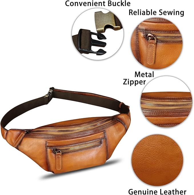 Genuine Leather Fanny Pack for Men and Women Vintage Handmade Leather Waist Bag Sling Bag Sling Backpack Purse Hip Crossbody Bag (Brown)