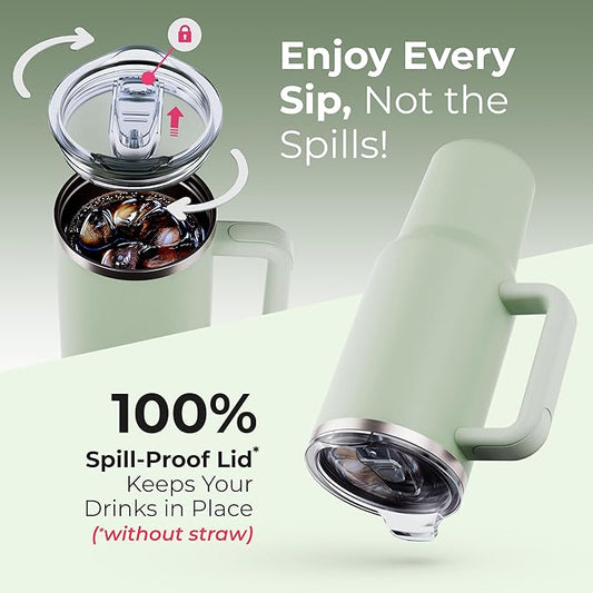 40 oz Tumbler With Handle and Straw Made of Stainless Steel - Double Wall Vacuum Insulated Tumbler With Lid - Sweat Proof Easy Grip, BPA-Free, Dishwasher Safe Tumbler (Sea Sage)