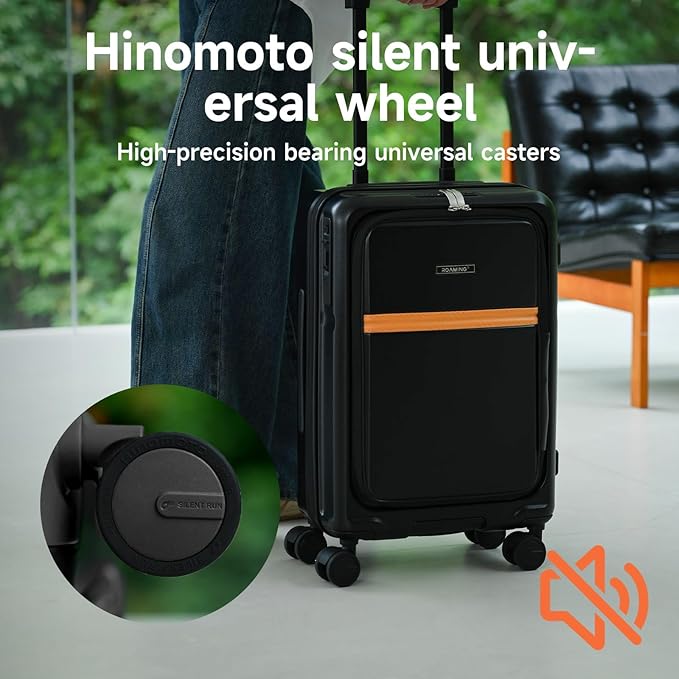 ROAMING Expandable 20 Inch Carry On Luggage with Mute Brake Wheels Airline Approved Hard Shell Suitcases with Front Pocket Top Opening Luggage with TSA Lock for Short Business Travel, Black