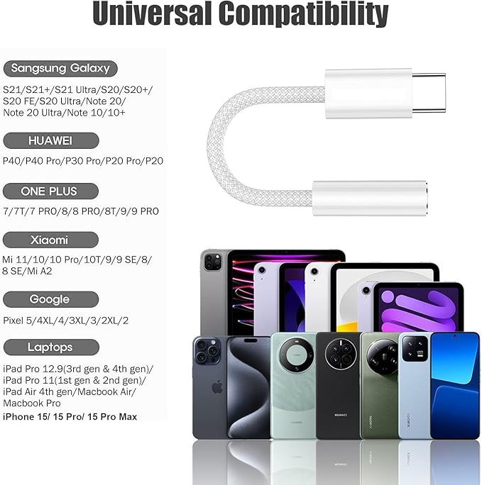 USB C to 3.5mm Female Headphone Jack Adapter, USB C to Aux Audio Dongle Cable Cord Compatible with iPhone 16/15 Pro Max 16/15 Pro 16/15, Samsung Galaxy S24/S23/S22/S21 Ultra, iPad Pro, Pixel 8 …