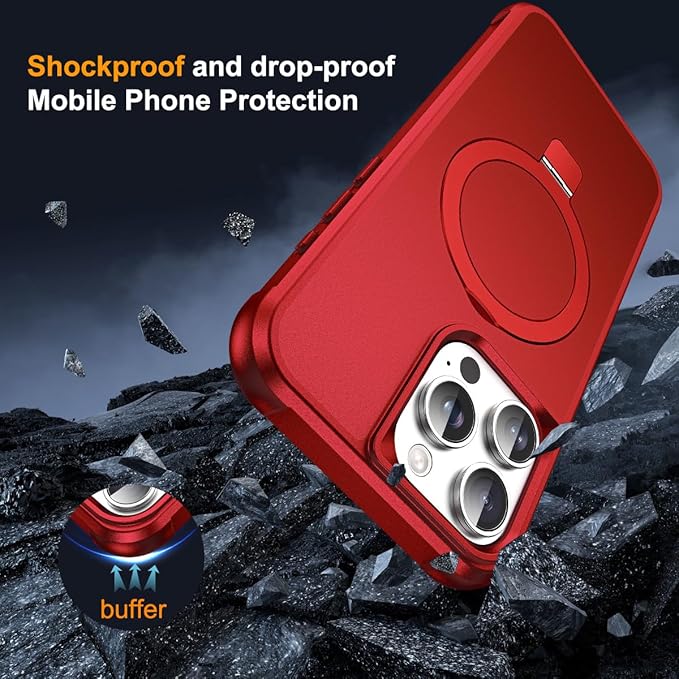Compatible with iPhone 11 Pro Max Case with Invisible Magnetic O-Ring Stand Military-Grade Case for iPhone 11 ProMax 6.5" [Compatible with Mag-Safe][Great Grip Feeling], Red