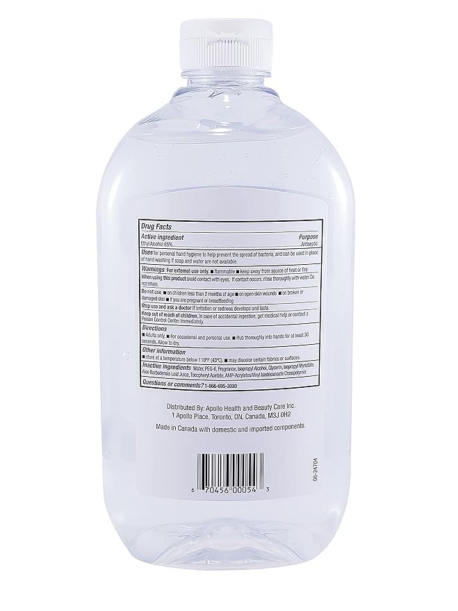 | Hand Sanitizer Gel, 32-oz Bottle, 4-Pack (128oz Bulk Pack), with Vitamin E, 65% Ethyl Alcohol | Made in Canada