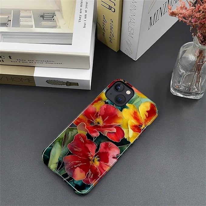 Case for iPhone 13 iPhone 14 Case,Vintage Floral Girly Design - Hybrid Dual Protection Silicone + Hard PC Shockproof Full Body Cover Slim Anti-Scratch Protective Case for Men Women