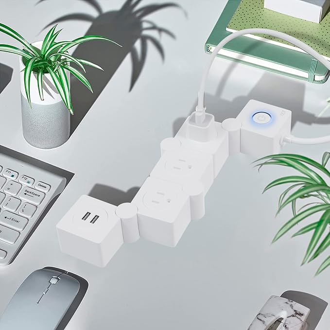 iJoy Flexible Power Strip - 3 AC Outlets and 2 USB Charging Ports with 5 Ft Extension Cord, Power Strip Surge Protector White, Decorative Surge Protector Outlet Extender for Home, Office, and More