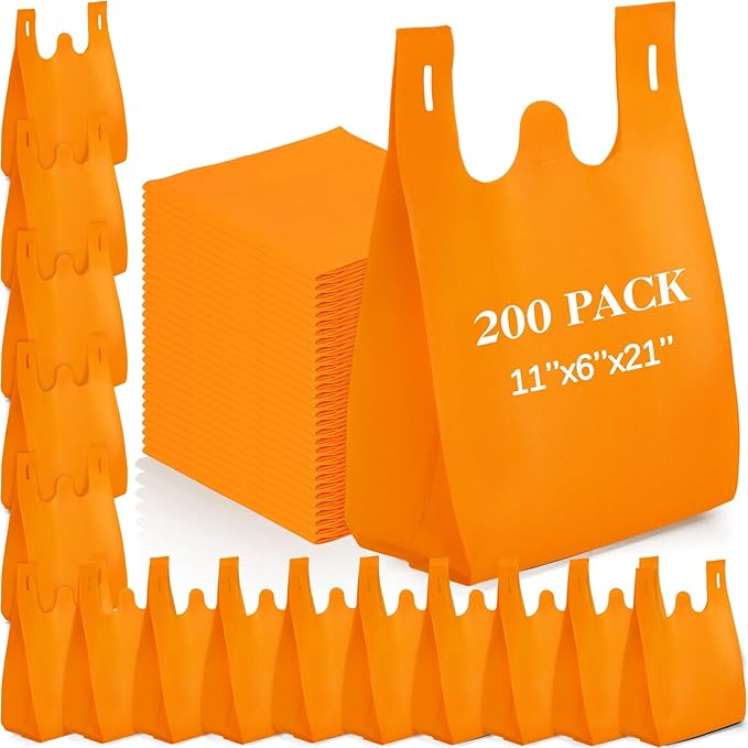 Windyun Large Grocery T-shirt Bags Bulk Reusable Non Woven Shopping Bag Foldable Gift Tote with Handle, 21x11x6 Inch